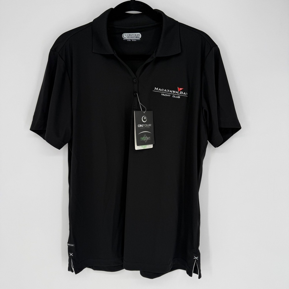 ON TOUR WOMEN'S DRI FIT BLACK POLO "MACATAWA BAY YACHT CLUB" NWT XL SHORT SLEEVE